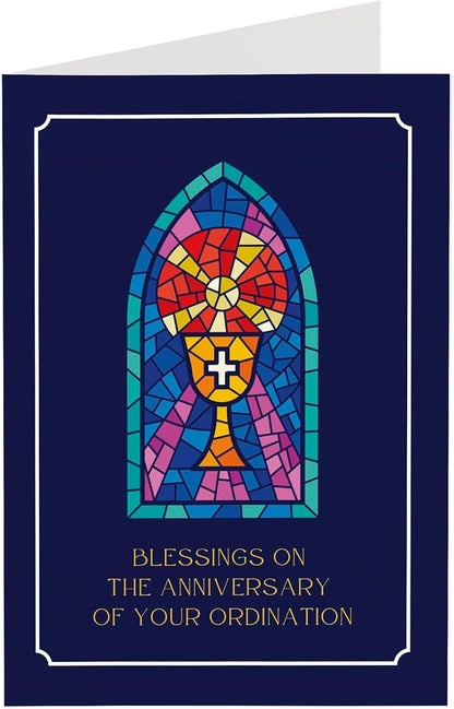 M Market On Mainstreet Christian Ordination Card w/Envelope, 5x7 inches, Made in the USA (Anniversary- Stained Glass, Single Card)
