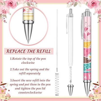 24 Pcs Tea Party Gift Pens Bulk Floral Tea Party Favors Pink Themed Party Decorations Tea Ballpoint Pen for Tea Party Birthday Party Supplies