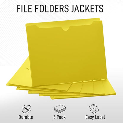 Yellow File Jackets, 2 Inch Expansion, Letter Size, Reinforced Straight-Cut Tab, 6 Pack