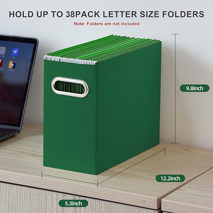 Oterri File Organizer, Small Storage Box, Cardboard File Folder Organizer, Collapsible File Box, Hanging File Organizer for Letter Size, Portable File Box with Handle, Only Box (Dark Green,8 Packs)