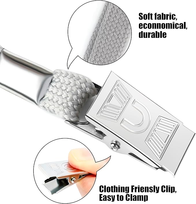 100Pcs Clear Plastic Horizontal Name Tags Badge ID Card Holders and 100Pcs Lanyards with Clip (Grey)