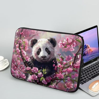 Cherry Blossom Panda Printed Laptop Bag for Women Men, Protective 10 Inch Computer Laptop Carrying Cover Laptop Sleeve Computer Bag with Zipper, Compatible with Most Laptop Computers