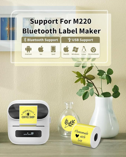 Phomemo Circle Sticker Label Compatible with M110/M100/M220/M250/M120/M150/M200 Label Maker, Round Thermal Label, 1.96" x 1.96"(50x50 mm), Black on Yellow