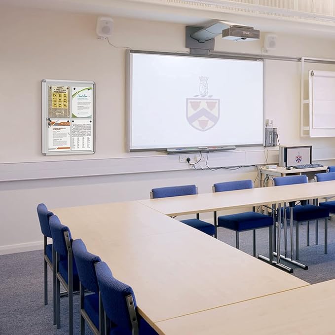 SWANCROWN Enclosed Bulletin Board Magnetic Dry Erase Noticeboard Lockable Display Boards White with Aluminium Frame 26x20inch(4xA4)