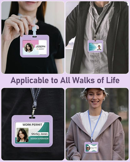 Uniclife 3 Pack Sliding ID Badge Holder Light Purple Horizontal Hard Plastic Case with Clear Window Card Protector Pouch for Office School ID Credit Cards Proximity Key Cards Driver’s Licenses