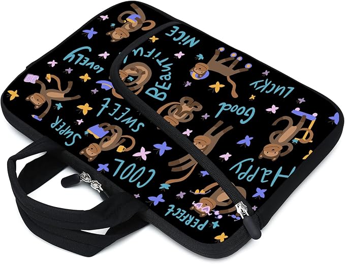 11.6" 12.2 inches Laptop Sleeve Chromebook Case Ultrabook Case Notebook Sleeve Tablet Case Neoprene Handle Sleeve for Men Women, Two Pockets Fit Apple MacBook Air Samsung Acer HP DELL(Monkey)