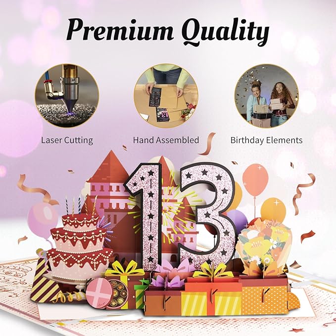 13th Birthday Card for Girl, Jumbo Pop Up 13th Birthday Cards for Daughter, Happy 13th Birthday Decorations for 13 Year Old Son Daughter Funny Birthday Gifts, Review of 2012, Pink