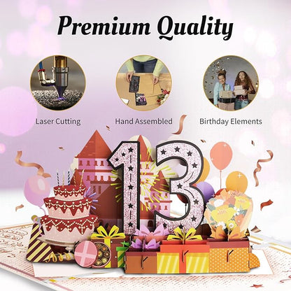 13th Birthday Card for Girl, Jumbo Pop Up 13th Birthday Cards for Daughter, Happy 13th Birthday Decorations for 13 Year Old Son Daughter Funny Birthday Gifts, Review of 2012, Pink
