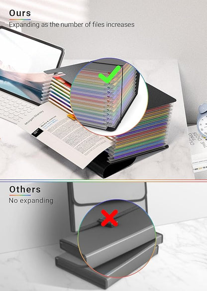 Accordion File Organizer/Expanding File Folder with Handle,13 Pockets Filing Box,Perfect for Desk top Stand/Portabe Document Paper Organizer,A4/Letter Size,Colored Monthly/Blank Tabs,Black Matte