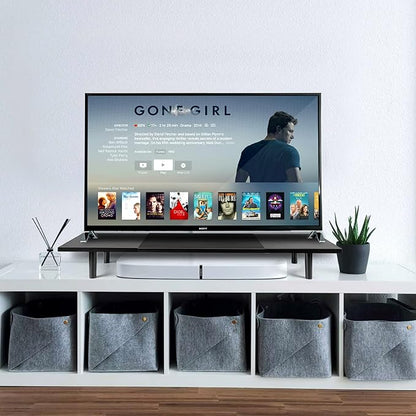 Dual-Monitor-Stand-Riser-For-Desk Adjustable Length 32-40 Inch，Large Desktop Computer Monitor Riser For 2 Screens，Desk Shelf Organizer Riser Stand For Computer/Laptop/PC/Printer/TV Black