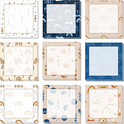 9 Pieces Boho Sticky Notes Boho Rainbow Self-Adhesive Note Pads Sticky Memo Notes for School Office Home Supplies Students Teachers Presents