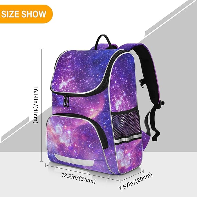 Galaxy Backpack with Reflective Strip for Kids Boys Girls Elementary School Bag Removable Chest Strap