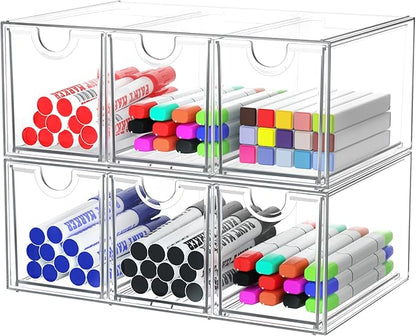 Acrylic Makeup Organizer with 6 Drawers, Bathroom Counter Organizer, Acrylic Organizers, Desk Organizer, Office Supplies, Storage Drawers for Cosmetic, Pencil, Coffee, etc