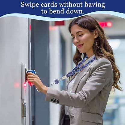 Giancomics Lanyards for Id Badges, Floral Lanyards with Retractable Reel, Waterproof ID Badge Holder for Cruise Ships Cards Key, Work Name Tag Zip Type Card Protector for Women 2 Pack