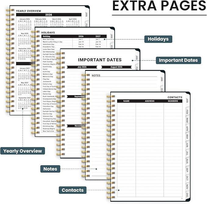 2026 Planner, Aesthetic Weekly and Monthly Planner for Women, Jan 2026 to Dec 2026, Hardcover 2026 Calendar Book with Monthly Tabs, Inner Pocket, Perfect for Office Home School - A5 (6.3" x 8.5"), Cream Petals