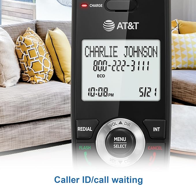 AT&T GL2101-1M DECT 6.0 Cordless Home Phone with Call Block, Caller ID, Full-Duplex Handset Speakerphone, 2" White Backlit Display, Lighted Keypad (Marble)