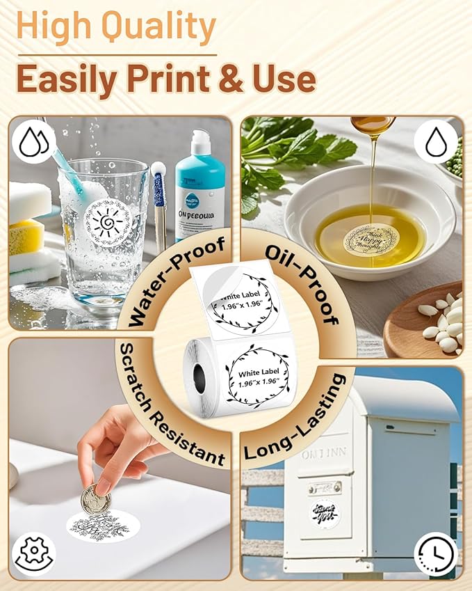 Phomemo Thermal Labels 1.96"x1.96"(50x50mm) for M110/M220/M221/M120/M250/M150, Multi-Purpose Self-Adhesive Tag for Barcode/Address/Logo/Mailing/Business/Home Tag,Black on White, 140 Labels/Roll