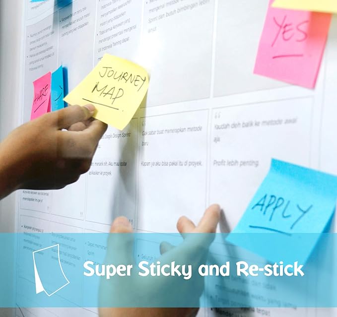 12 Pack Sticky Notes Large,3 x 5 in Super Sticking Power Memo Pads,12 Bright Colorful Self-Stick Pads,100 Sheets/Pad 2X The Sticking Power Easy to Post for Office, Notebook & Daily Life