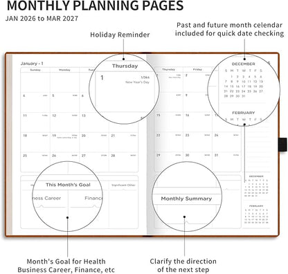AHGXG 2026 Planner, Weekly and Monthly, Large A4 8.5"x11", Planner 2026-2027, Calendar 15-Months Jan 2026 - Mar 2027, Vegan Leather Softcover, Inner Pocket, Black