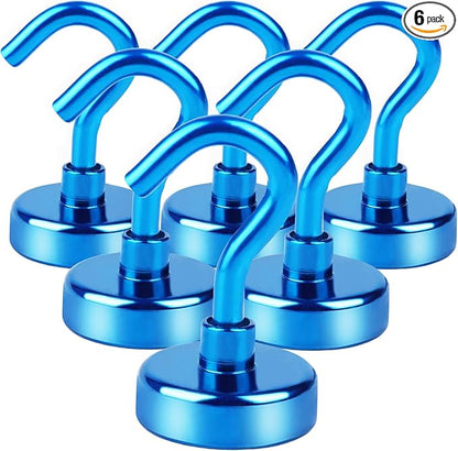 DIYMAG Magnetic Hooks, 30Lbs Strong Heavy Duty Cruise Magnet Hooks for Classroom, Fridge, Hanging, Cabins, Grill, Kitchen, Garage, Workplace and Office etc, (6 Pack-Blue)
