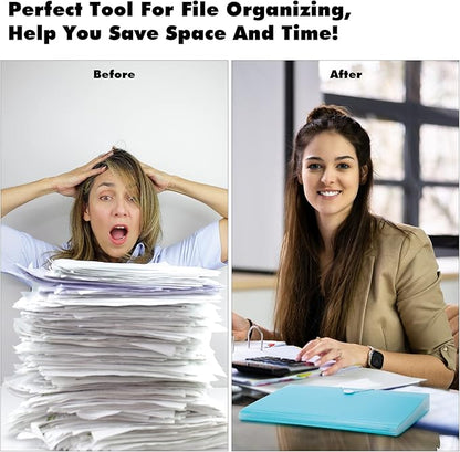 Expanding File Folder A4,13 Pockets File Organiser with Colored Tags, Paperwork A4 Plastic Wallet Document Storage Expander for School,Office and Home, Light Blue