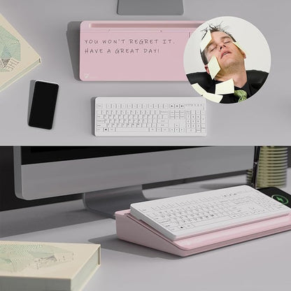 TOWON Desktop Glass Whiteboard with Charger Pad, Small Desk Whiteboard - Glass Dry Erase White Board- Desk Computer Buddy with Storage, Mirror and Charging Station, Pink, 17 x 6 in