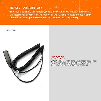 IPD IPH-255 Phone Headset with Noise Cancelling Microphone for Office and Call Center-Compatible with Avaya 1608 1616 9601 9608 9611 9611G 9620 9621 9630 9631 9640 9641 9650 9670 J139 J159 J169 J179