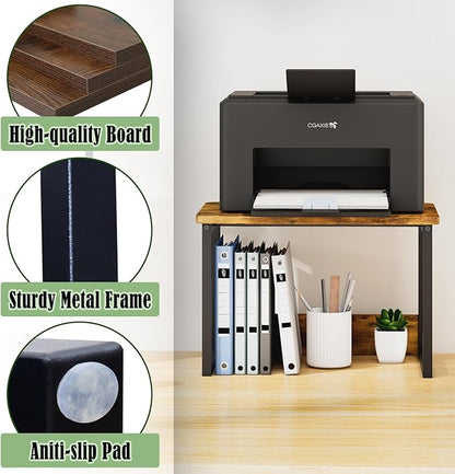 MARTY Printer Stand with Storage for Desk, Desktop Printer Stand Shelf Organzier for Home/Office Heavy Duty Printer Riser Under Desk Small Printer Table for Fax Machine Copier Scanner(Rustic Brown)