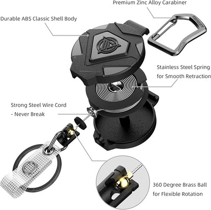 Oaridey 4 Pack Retractable Keychain Heavy Duty, Badge Reels Retractable, Tactical ID Badge Holder with Upgraded Zinc Alloy Carabiner, 31.5'' Coated Steel Cord, Bearing 8.0 oz