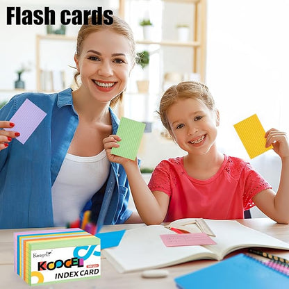 Koogel Colored Index Cards 3x5, 300 Count, Ruled Lined both Side, 8 Assorted Colors, Flash Cards for Studying, Heavy Note Cards for Office, Home and School