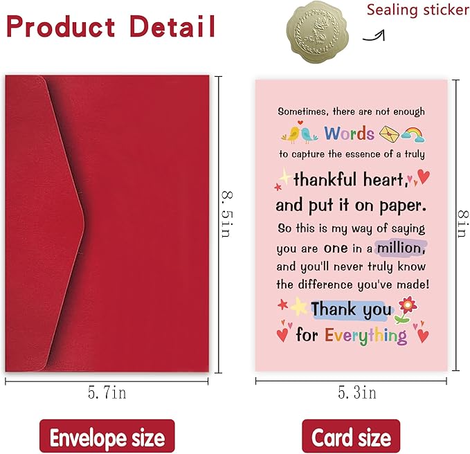 Thank You Card for Friend, Appreciation Cards for Boss Coworker, Poem Thank You Card Gift for Teacher, Sweet Friendship Cards for Him Her, One in A Million