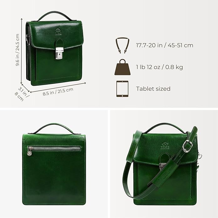 Time Resistance Small Leather Briefcase for Men - Crossbody Bag - Italian Leather Messenger Bag - Gift Box Included