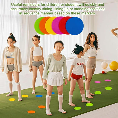 Sukh 28 Pcs Carpet Spot Markers - Carpet Spots for Classroom Carpet Floor 4 Inch Circle Dots Markers 7 Colors Floor Dot for Decoration Elementary Teachers Student Kindergarten Yoga Standing