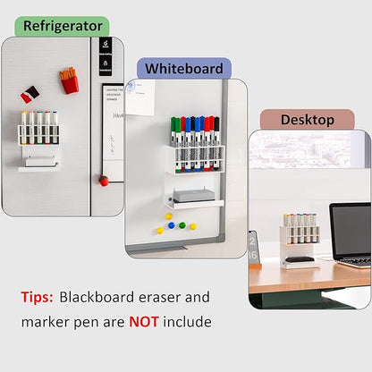 White Magnetic Dry Erase Marker Holder for Whiteboard, Wall Mounted Marker Holder Stand with 10 Marker Slots and Eraser Holder for Office School Home (White, 1)