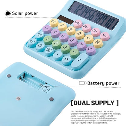 Golcellia Calculators Desktop, Blue Mechanical Calculator, Cute Calculator 12 Digit Desk Basic Calculator Large Display, Dual Power Solar Battery, Office Home School Supplies for Adults & Students