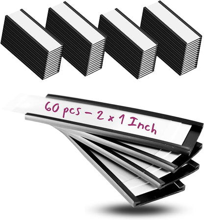 Availey 60 Pack Magnetic 'C' Channel Label Holders for Metal Racks and Shelves with Protective Films and Replacement Strips 2" x 1"
