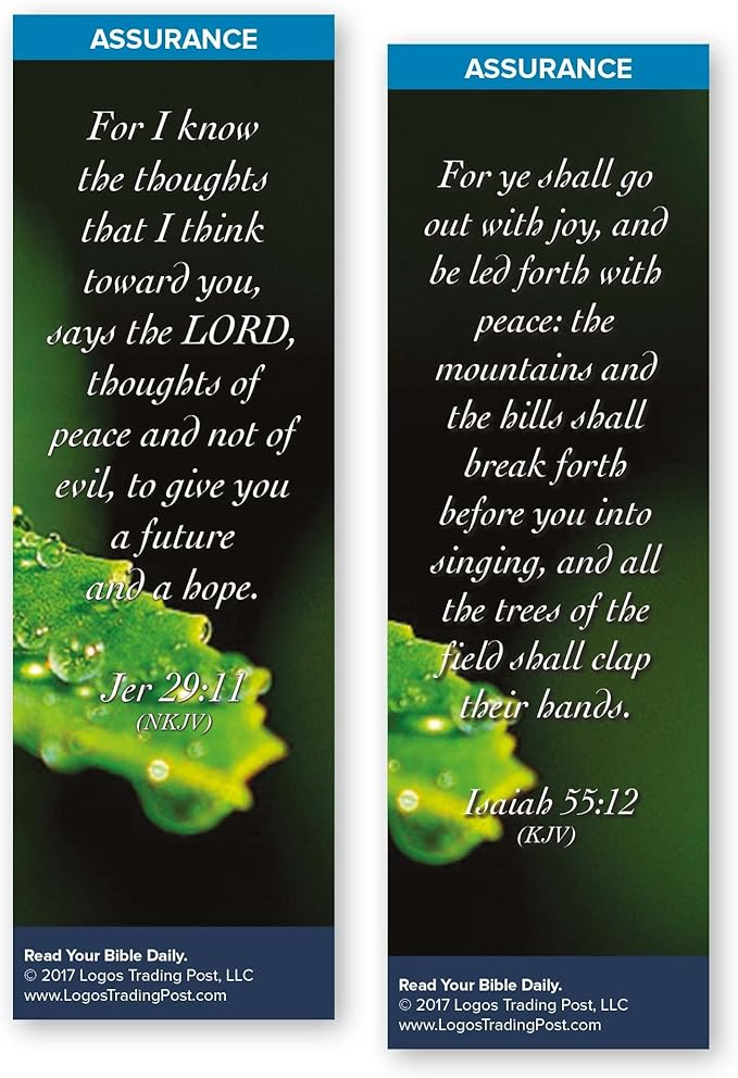 Christian Bookmark with Bible Verse, Pack of 25, Assurance Themed, For I Know the Thoughts That I Think Toward You Says the Lord, Jeremiah 29:11