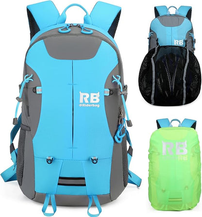 Reflective Motorcycle Backpack Lightweight, Water Resistant Casual Daypack with Laptop Pocket for Safe Commuter, Biking, and Daily Use. 35L Sport bookbag to Avoid Accidents (light blue backpack)