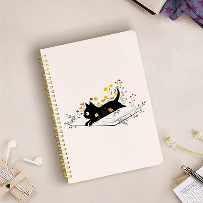Cute Spiral Notebook journal B5 Aesthetic Pretty Design for Women Girls Kawaii with Pocket, 10 x 7.2 inch, Lined, Cat Book