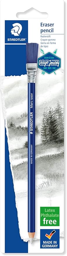 Staedtler Eraser Pencil with Brush, White, Blue, 1 Count (Pack of 2)