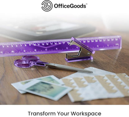 OfficeGoods 3 Piece Acrylic Desk Set - Includes Ruler, Staple Remover, Scissors - Functional & Elegant Desk Accessories - Stationery Tools for Home, Office, and School - Purple with Silver Metal