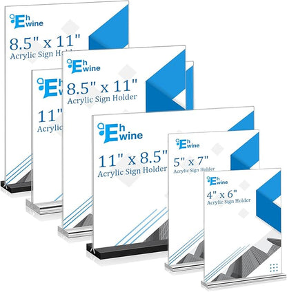 EHWINE 3 Pack Acrylic Sign Holder 8.5 x 11, Double-Sided Stand up Table Top Sign Holders, Clear Acrylic Picture Frame Menu Flyer Paper Holder Display Stand for Office Business Store Wedding Party