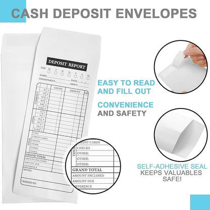 Qilery 1000 Pieces Cash Drop Envelopes Bulk Cashier Deposit Envelopes Budgeting Planning 4 1/8'' x 9 1/2'' Bank Envelopes for Cash, Small Business, Retailers Restaurants Kraft (White)