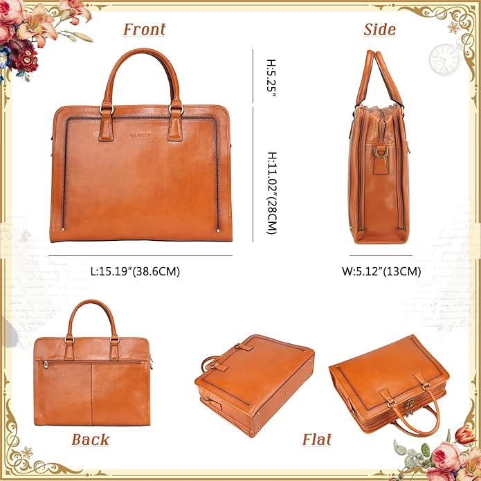 Banuce Vintage and Stylish Genuine Full Grains Italian Leather Briefcase for Women Laptop Bag Business Work Bag