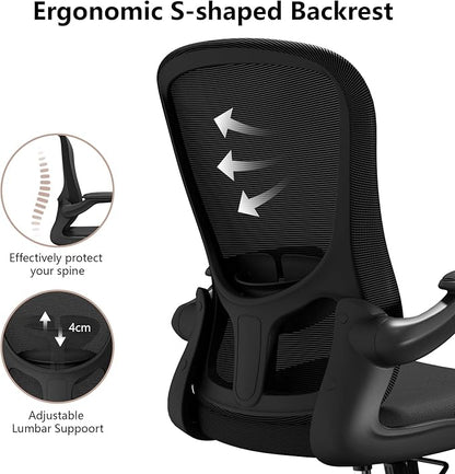 Ergonomic Office Chair, Comfort Swivel Home Office Task Chair, Breathable Mesh Desk Chair, Lumbar Support Computer Chair with Flip-up Arms and Adjustable Height