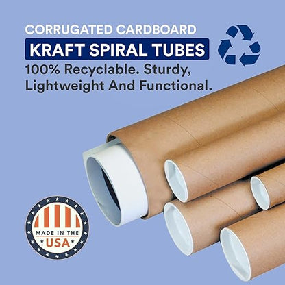 BOX USA Cardboard Tubes with Caps, 12"L x 2"W x 2"H, Pack of 50 | Poster Tube for Mailing and Storage of Blueprints, Artwork, Crafts, Long Art Holder, 12 inches