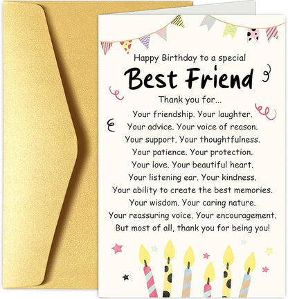 Chenive Birthday Card for Friend, Best Friend Birthday Card, Poem Birthday Card for Bestie BFF Soulmate, Happy Birthday to A Special Best Friend