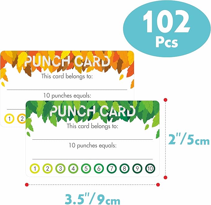 102 PCS Punch Cards, Incentive Reward Card Student Awards Loyalty Cards for Business, Classroom, Kids Behavior, Students, Teachers, 3.5” x 2”, 2 Styles