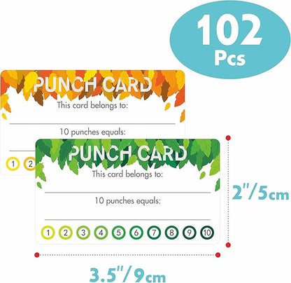 102 PCS Punch Cards, Incentive Reward Card Student Awards Loyalty Cards for Business, Classroom, Kids Behavior, Students, Teachers, 3.5” x 2”, 2 Styles