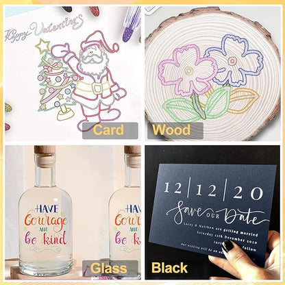 Double Line Outline Markers 36 Colors Super Squiggles Glitter Markers Self Outline Metallic Markers, Shimmer Markers Doodle Drawing Pens for Christmas Greeting Card, Birthday Gift, DIY Art Crafts